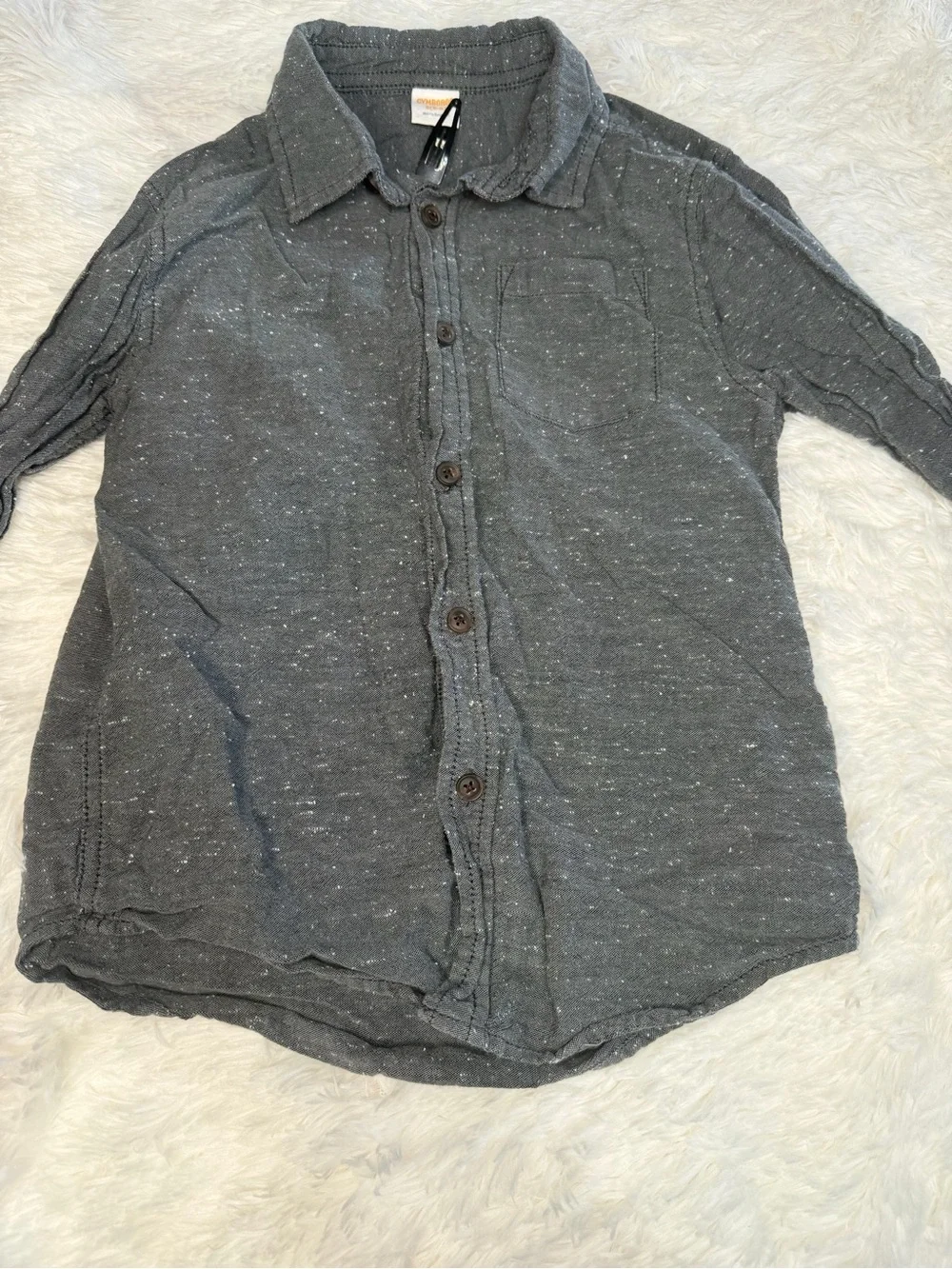 Kids Dark Gray Button-Up Shirt - Casual Long Sleeve Gymboree (5-6)